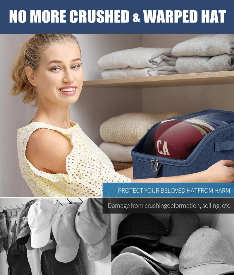 Livelab Hat Organizer for Baseball Caps, Hat Storage Holder Container for Closet Hold Hats with Clear Window, Hat Boxes for Home Storage | 2Pcs Blue - Image 5